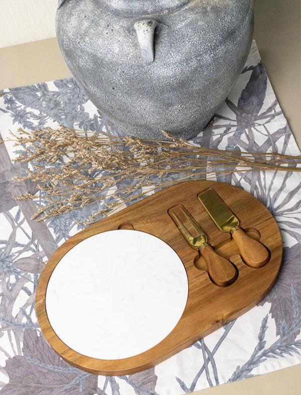 LUCERNE Acacia Wood Oval Cheese Serving Board Set