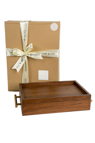 GIFT SET MONACO 3-in-1 Mahogany Box Tray with Stainless Steel Handles in Brushed Gold