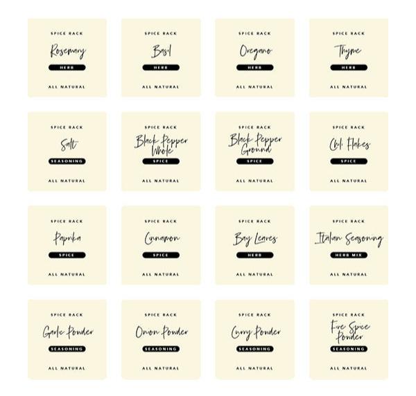 PRE-MADE SET Spice Jar Labels (Set of 16)