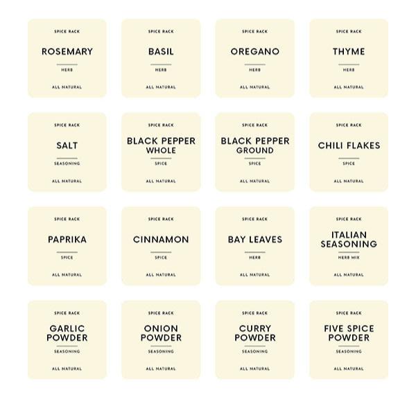 PRE-MADE SET Spice Jar Labels (Set of 16)