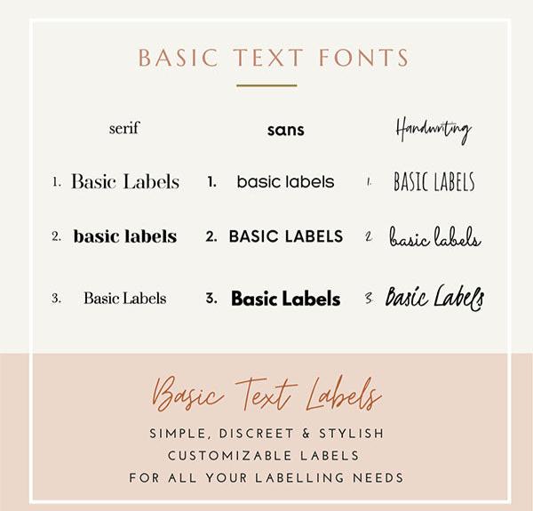 BASIC TEXT Labels - Small (Set of 18)