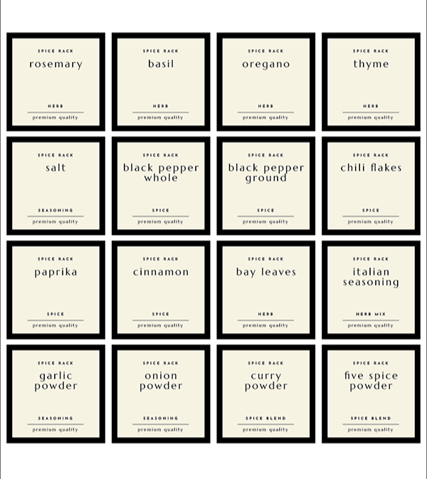 PRE-MADE SET Spice Jar Labels (Set of 16)