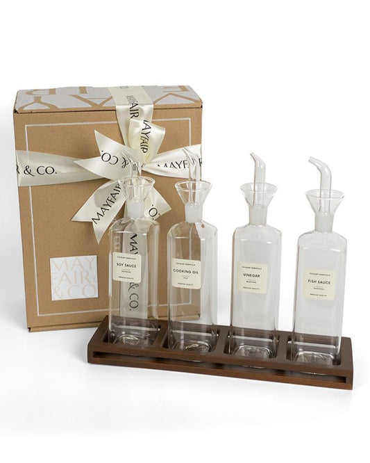 GIFT SET Puglia Oil & Sauce Cruets Set w/ Condiment Holder