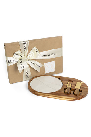 GIFT SET LUCERNE Acacia Wood Oval Cheese Serving Board Set