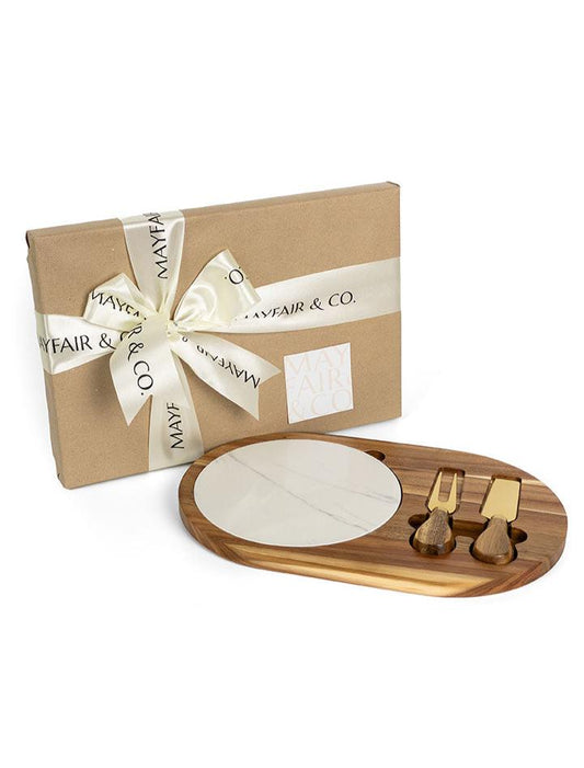 GIFT SET LUCERNE Acacia Wood Oval Cheese Serving Board Set