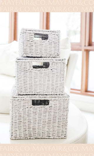 HAMPTON White Sand Seagrass Baskets with Lids