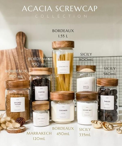 SICILY SLIM Artisan Acacia Screwcap Jars