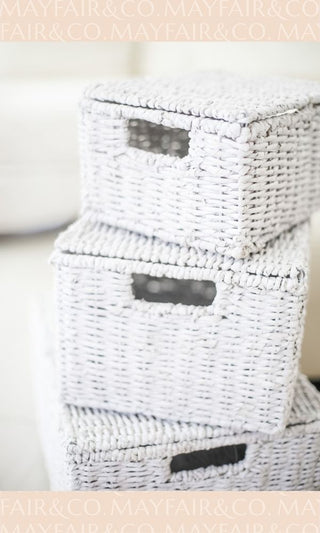 HAMPTON White Sand Seagrass Baskets with Lids