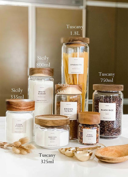 SICILY SLIM Artisan Acacia Screwcap Jars