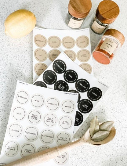 PRE-MADE SET Round Top Lid Spice Jar Labels (Set of 16)