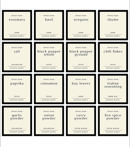 PRE-MADE SET Spice Jar Labels (Set of 16)
